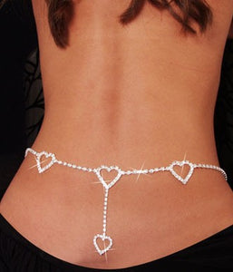 Rhinestone Heart to Heart Body Chain