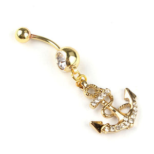 Gold Crystal Anchor Navel Ring