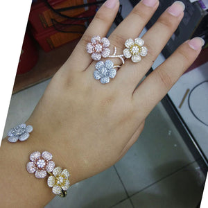 Luxury Three Flower Bangle and Ring Set