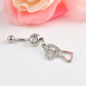 Double Hearts Rhinestone Belly Button Ring